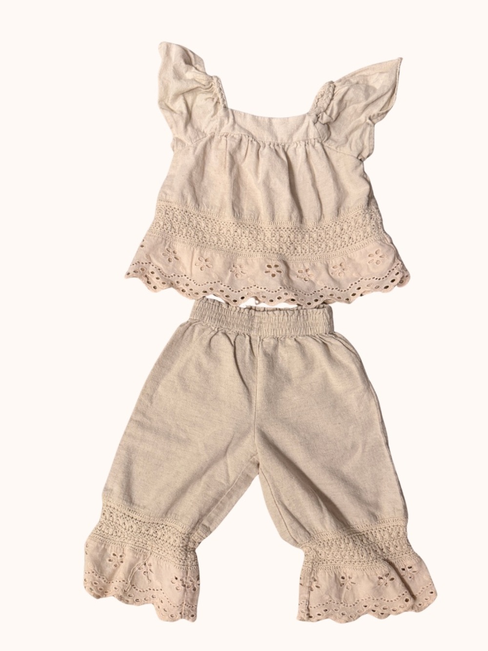 Zara Cream Eyelet Girls Two-Piece Set